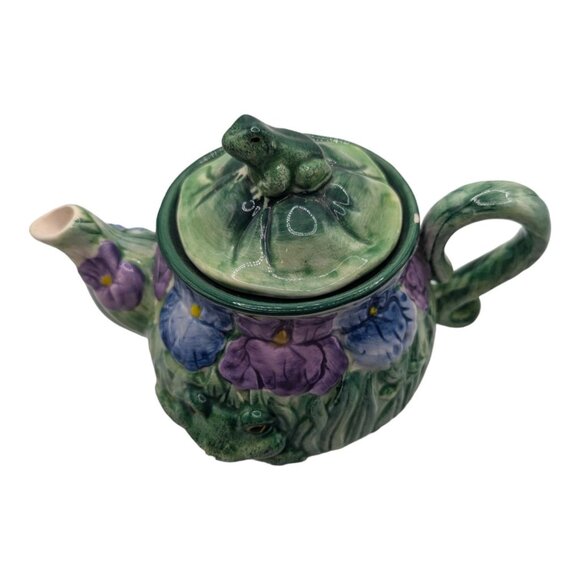 Vintage Jeanette Adams by Silvestri Small Frog Floral Motif Tea Pot No cup - Picture 7 of 10